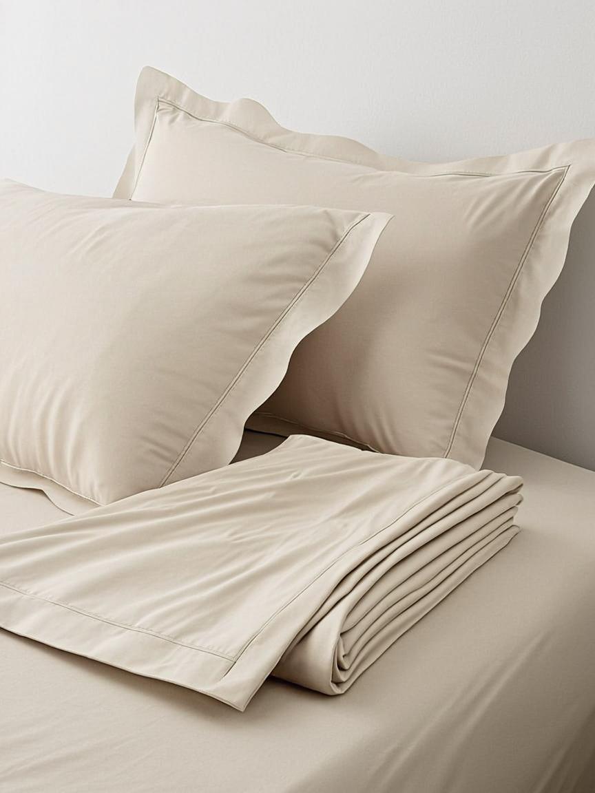 Ivory Scalloped Percale Bedsheet Set — 300 TC