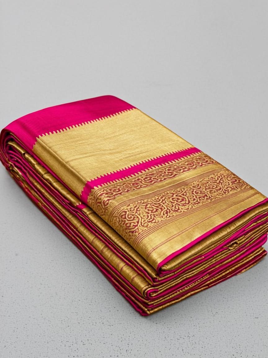 Gold Magenta Festive Bridal Bedsheet — Zari Border 320 TC