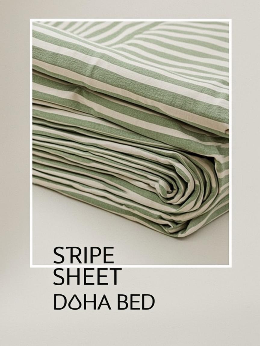 Sage Cream Striped Dohar Quilted Bedsheet — 240 TC