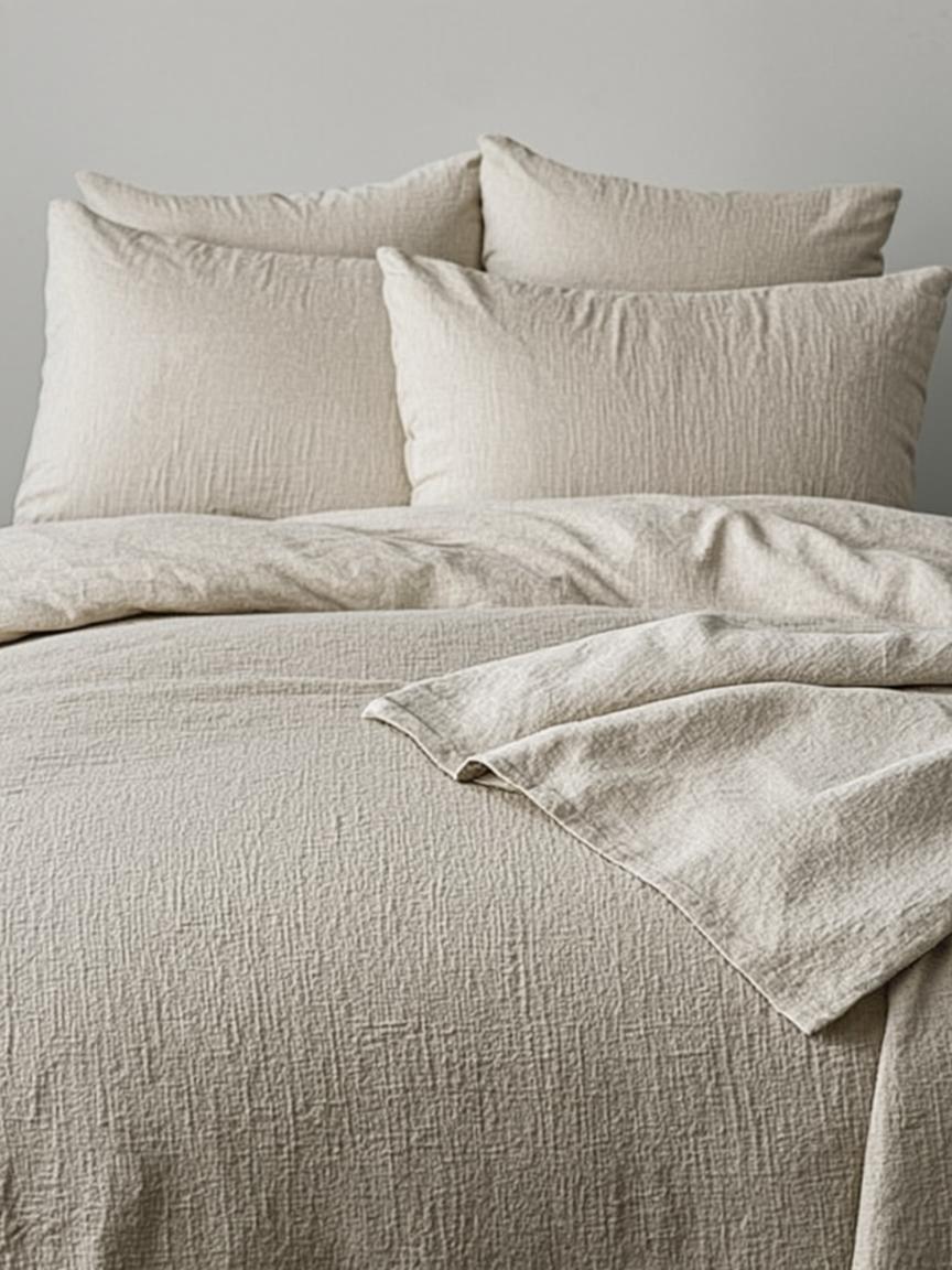 Beige Linen-Feel Bedsheet Set — Self Texture 260 TC