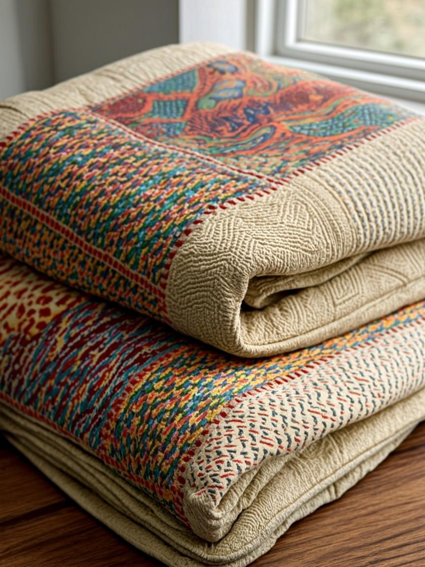 Multicolour Kantha Patchwork Bedsheet — Hand Embroidered 240 TC