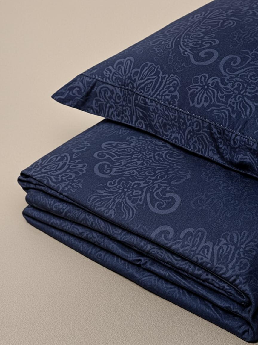 Blue Damask Print Double Bedsheet — Classic Range 240 TC
