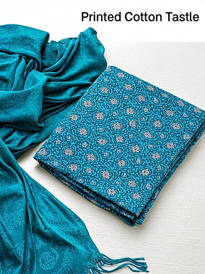 Teal Ethnic Print Cotton Dress Material