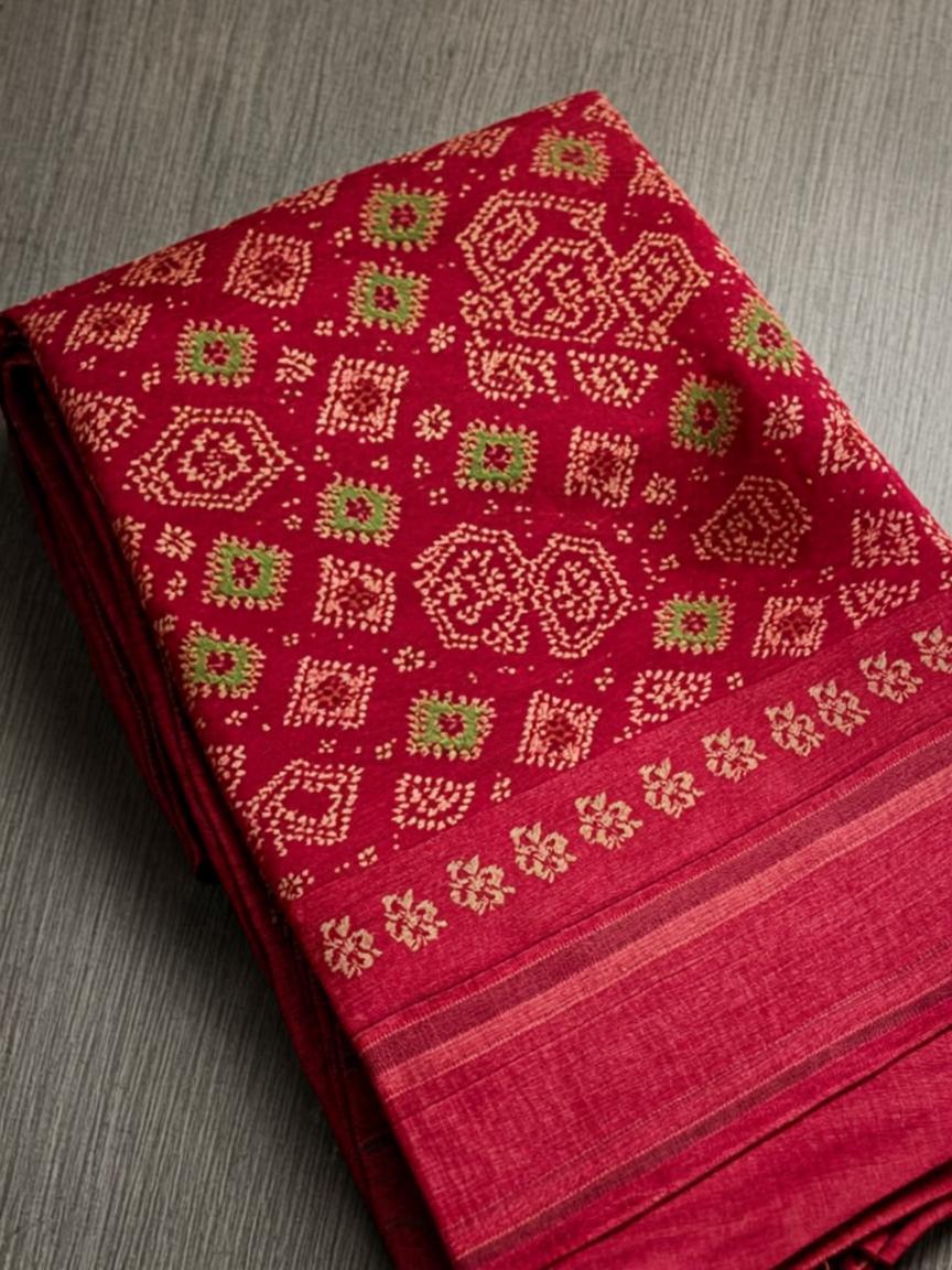 Red Green Patola Print Dress Material