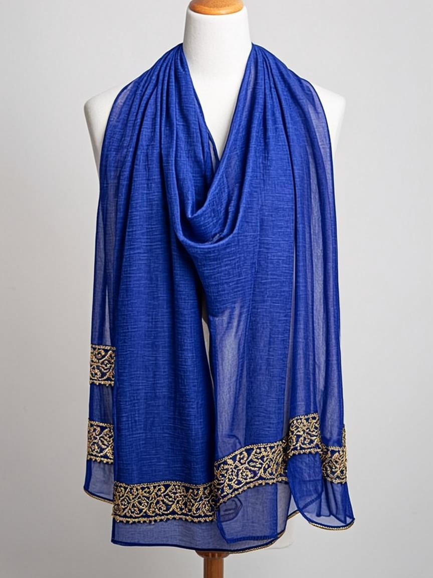 Royal Blue Zari Border Georgette Dupatta