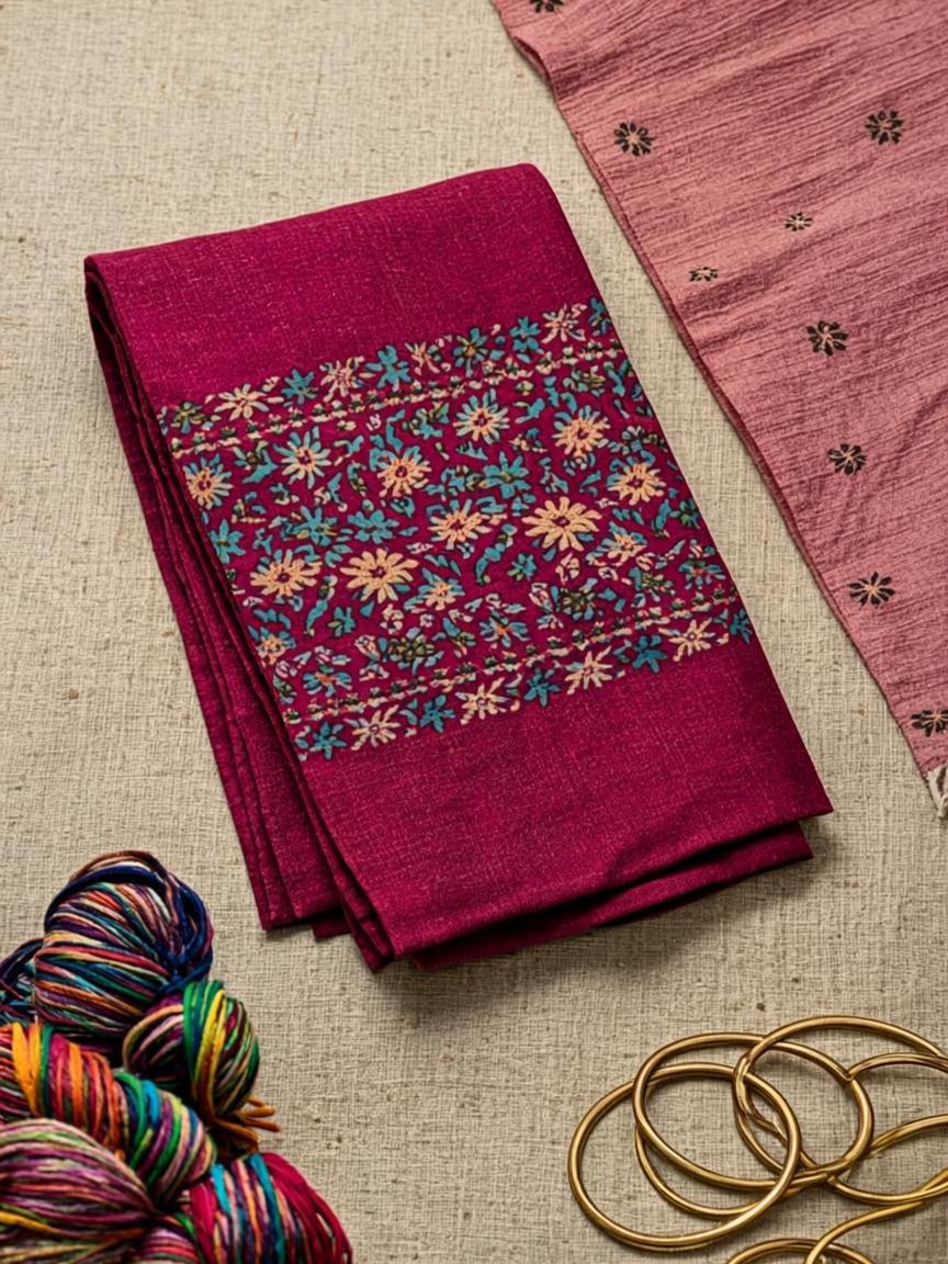 Magenta Phulkari Embroidered Dupatta