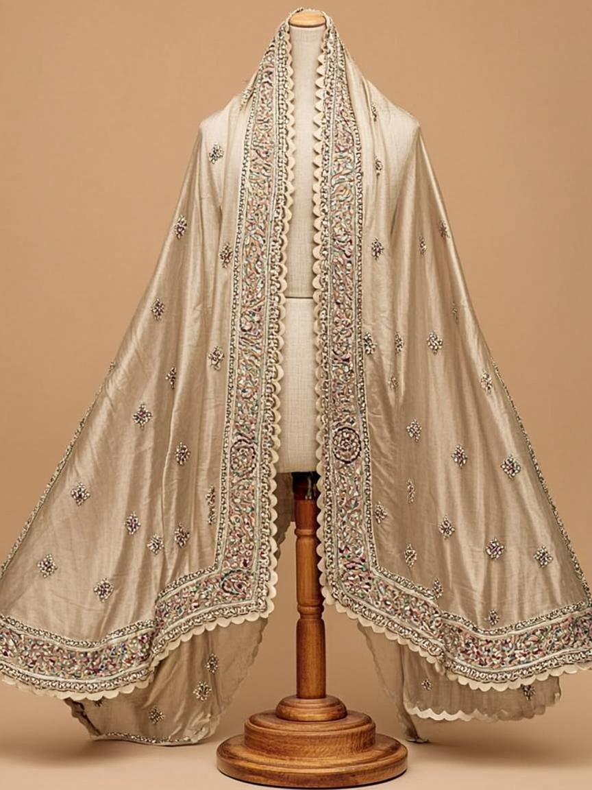 Ivory Pearl Work Net Dupatta