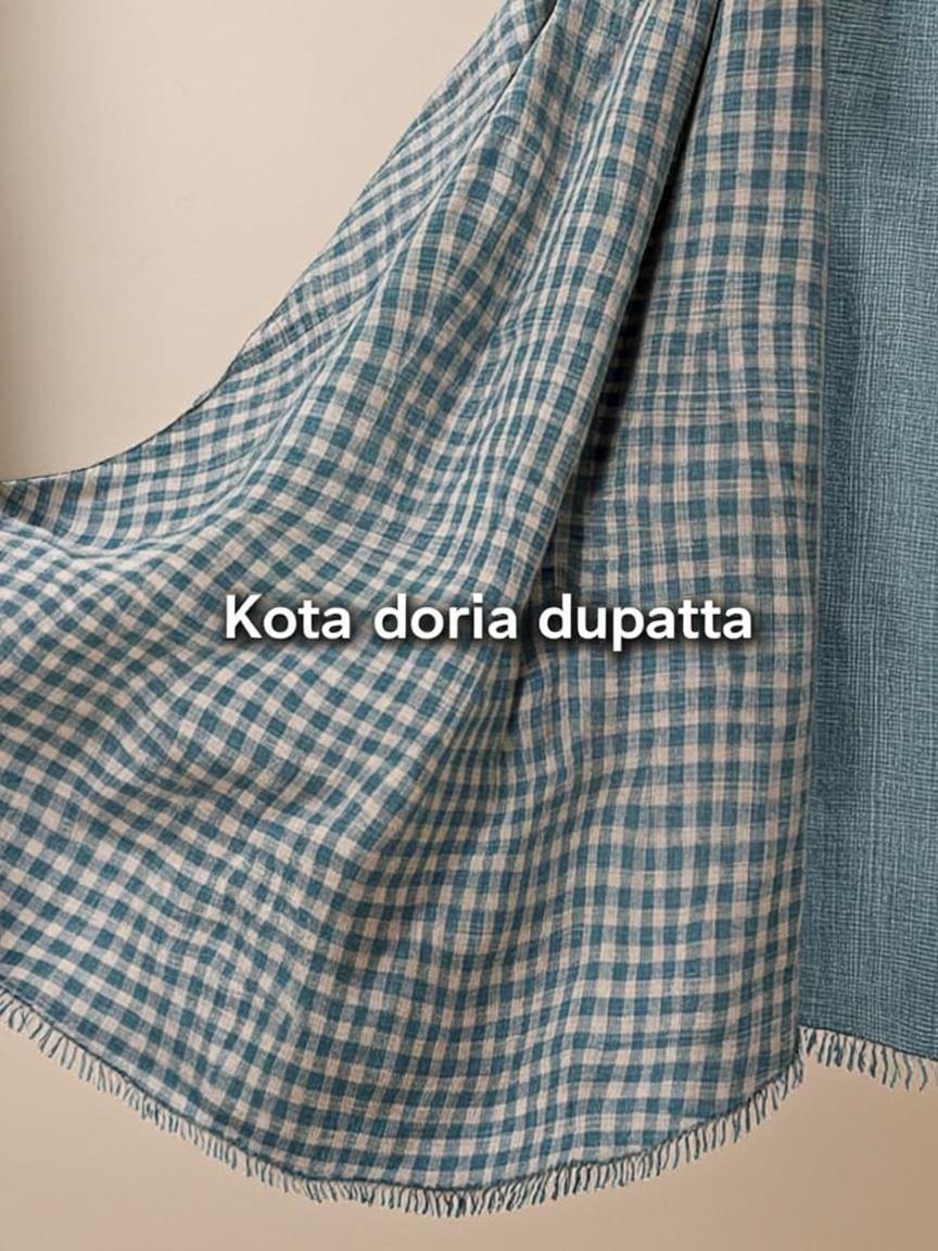 White Teal Kota Doria Check Dupatta