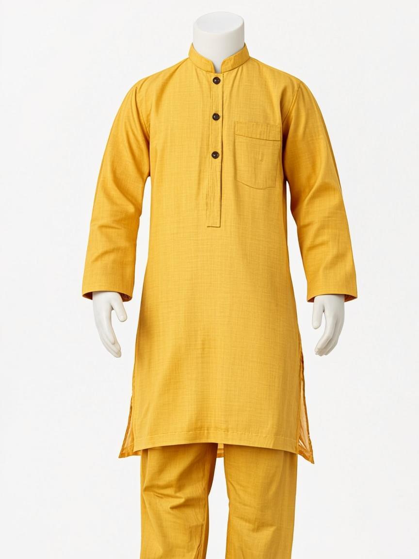 Mustard Yellow Stone Work Silk Blend Kids Kurta Set