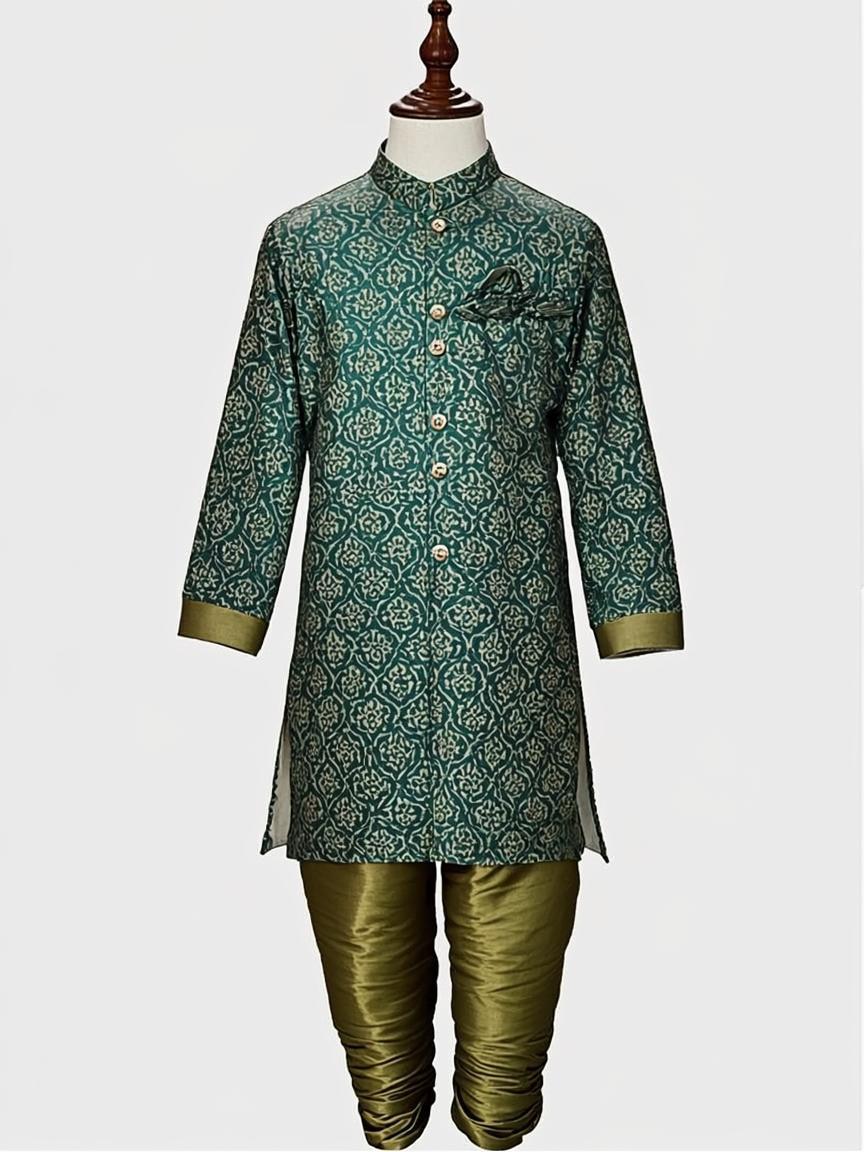 Midnight Black Thread Embroidered Velvet Kids Kurta Set