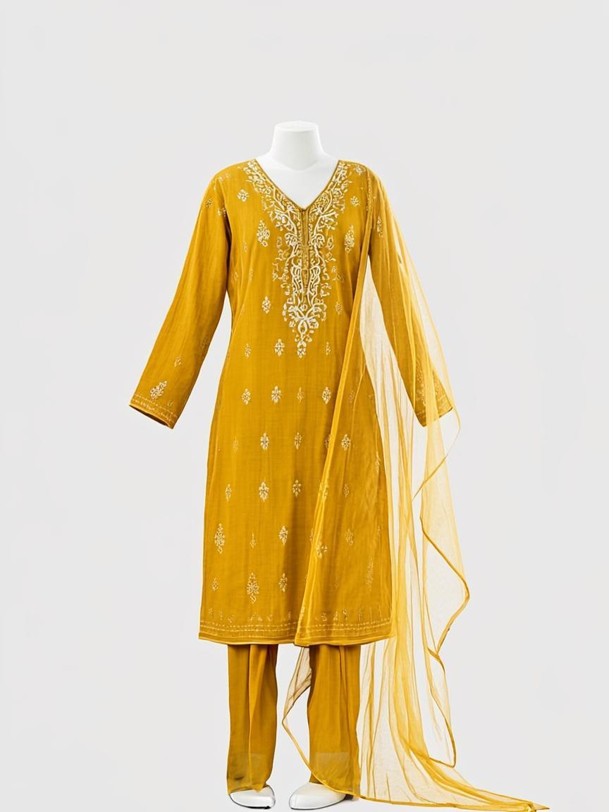 Champagne Gold Thread Embroidered Velvet Kids Salwar Suit