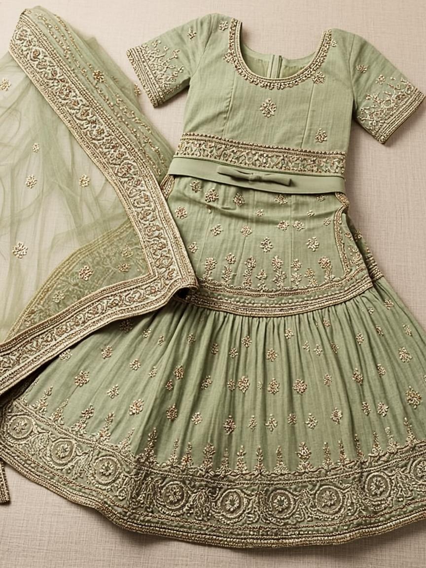 Lavender Stone Work Silk Blend Kids Lehenga Choli