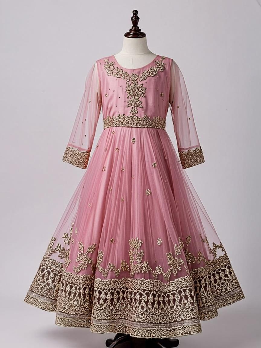 Deep Maroon Resham Thread Art Silk Kids Lehenga Choli