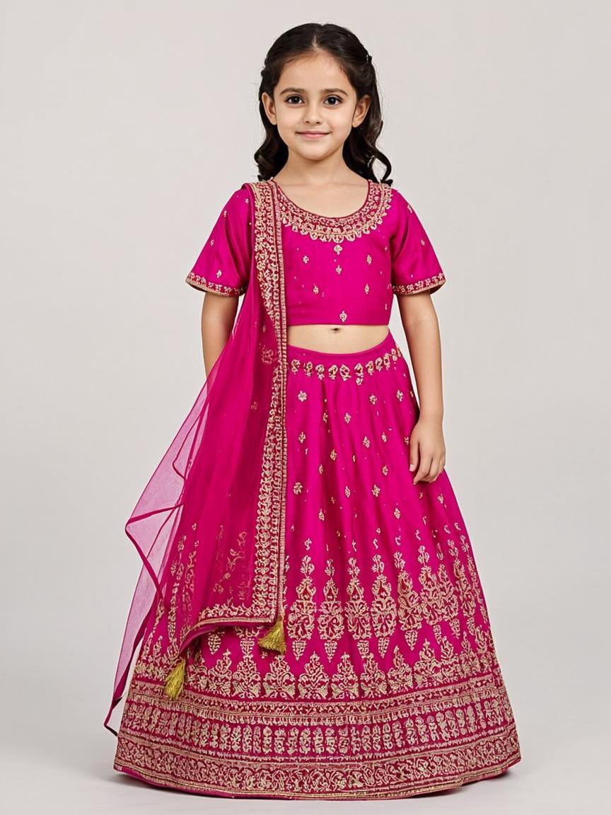 Emerald Green Resham Thread Art Silk Kids Kurta Set