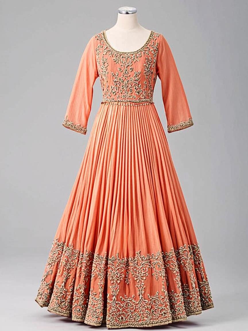Burnt Orange Thread Embroidered Velvet Kids Kurta Set