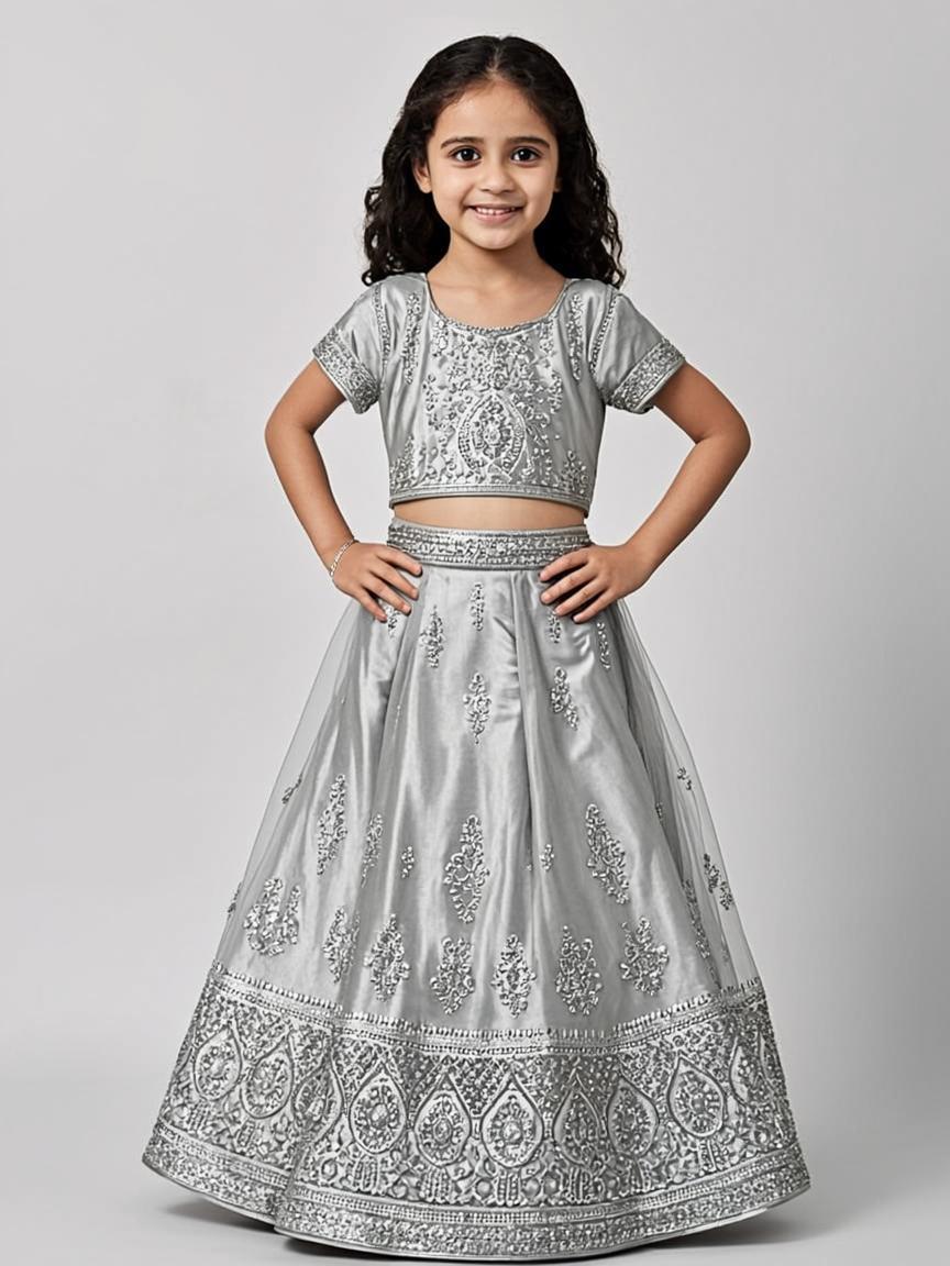 Magenta Zari Woven Georgette Kids Kurta Set