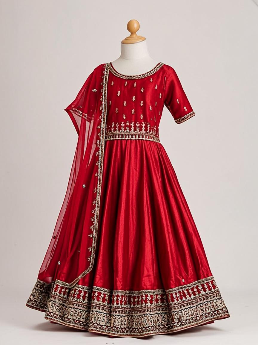 Teal Blue Zari Woven Georgette Kids Lehenga Choli