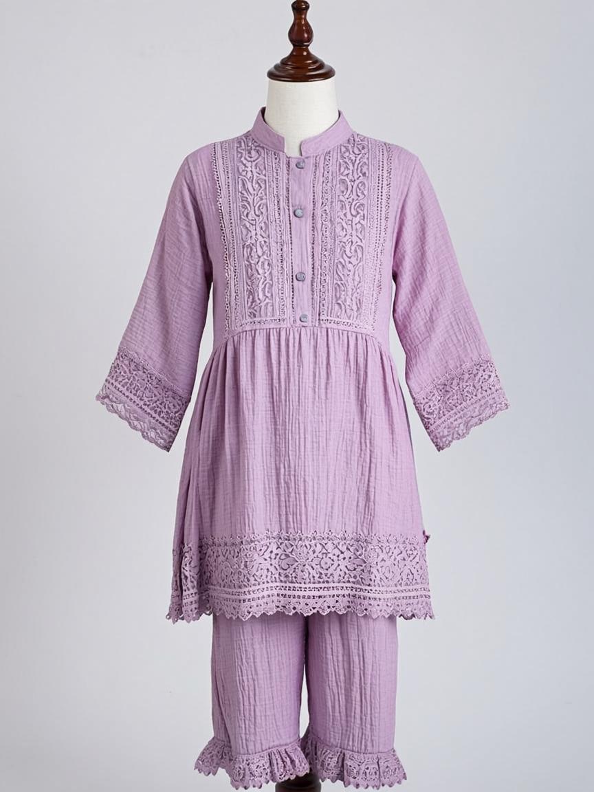 Mustard Yellow Stone Work Silk Blend Kids Salwar Suit