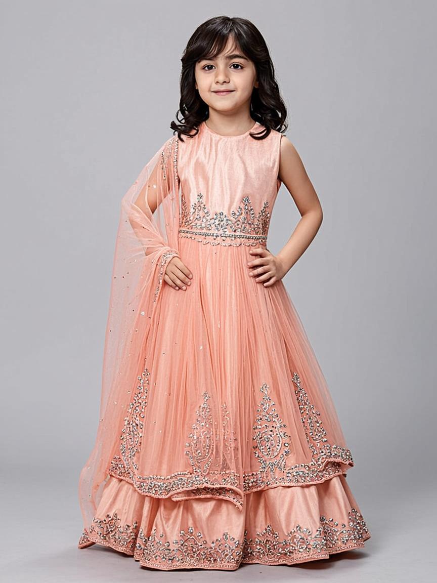 Teal Blue Thread Embroidered Velvet Kids Salwar Suit