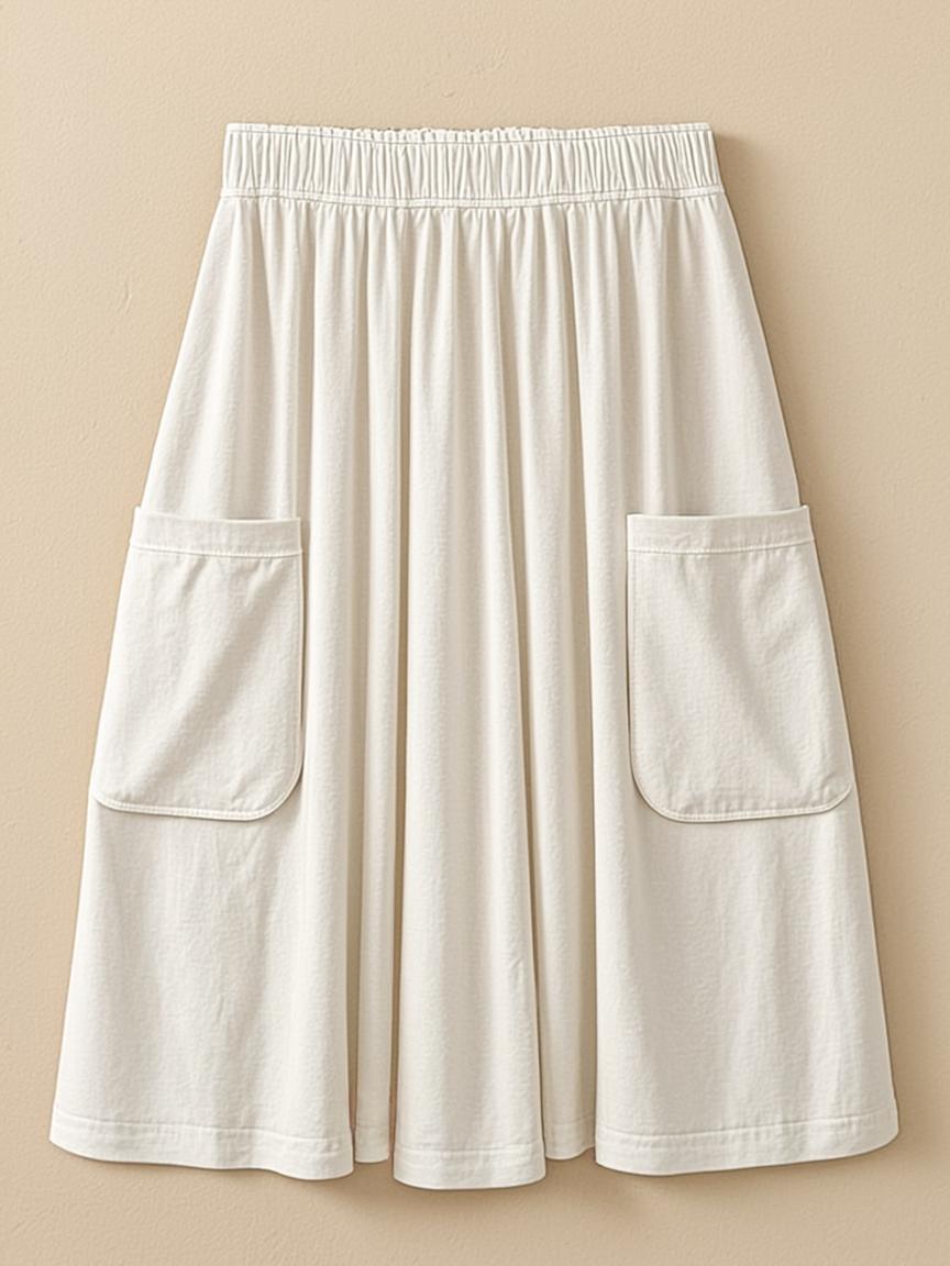 White Poplin Stitched Petticoat with Pocket