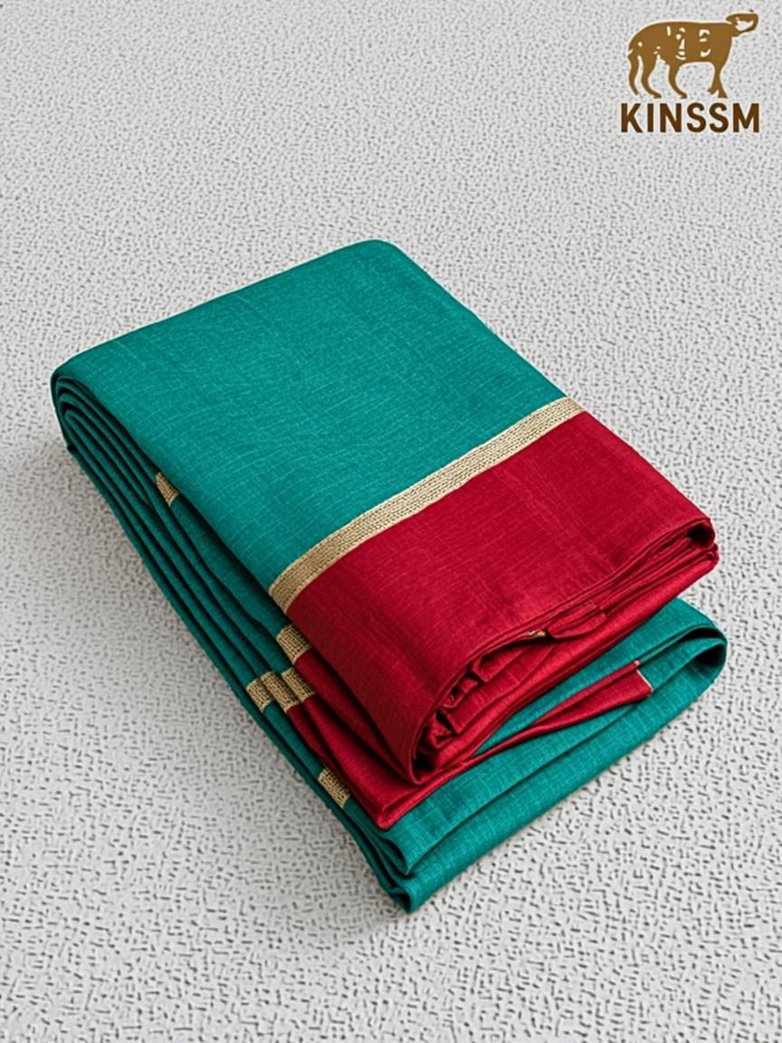 Teal Half Saree Petticoat — Contrast Border
