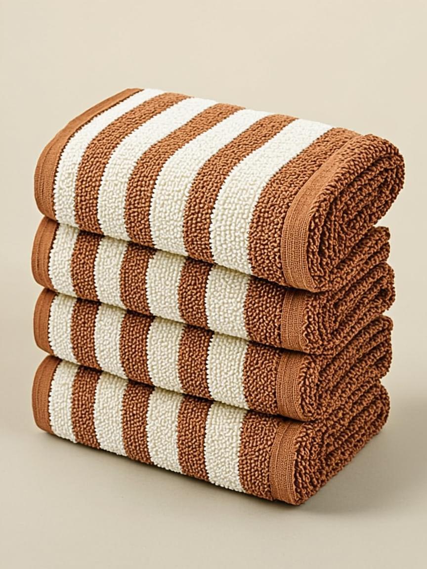Terracotta Stripe Cotton Bath Towel — Stacked Set 500 GSM