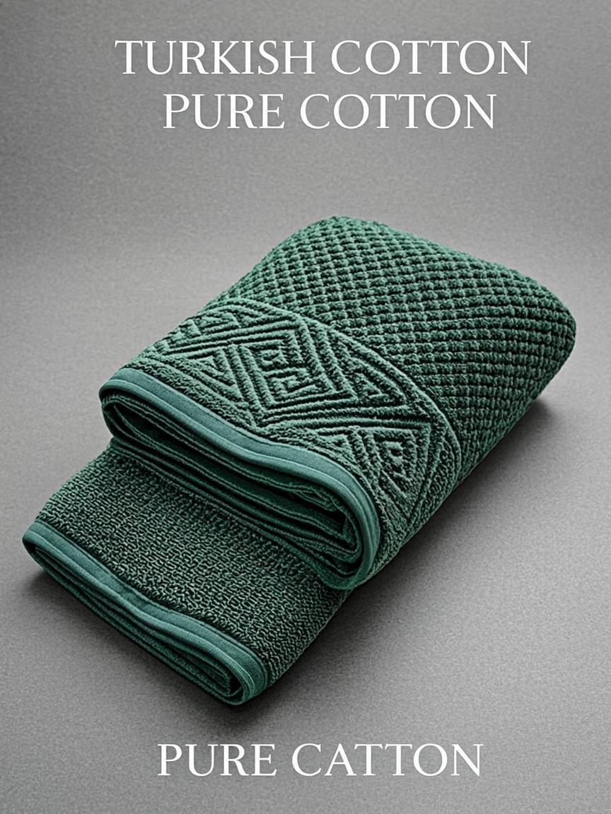 Teal Diamond Weave Cotton Bath Towel — Turkish Style 510 GSM