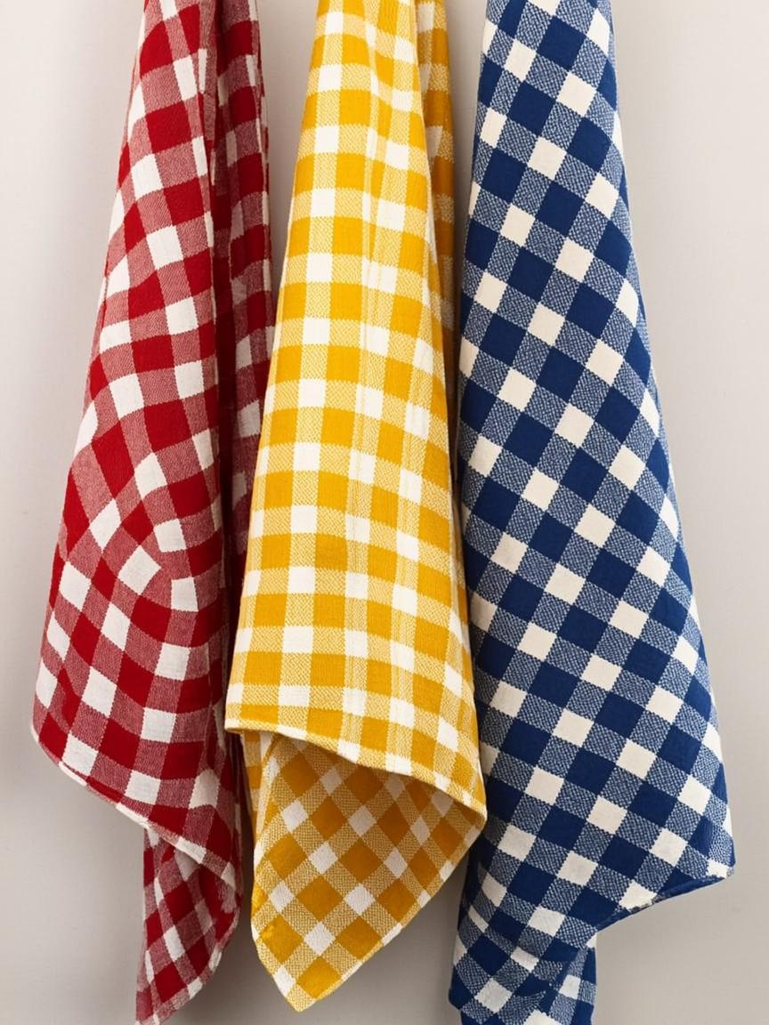 Gingham Check Kitchen Towel Set of 3 — Red Yellow Blue