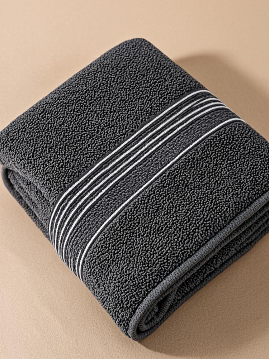 Charcoal Grey Bath Towel — White Embroidered Border 540 GSM