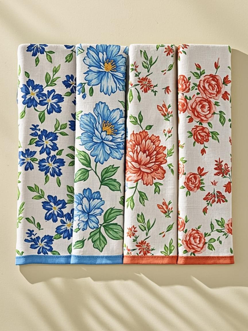 Floral Print Kitchen Towel Set of 4 — Cotton Tea Towels