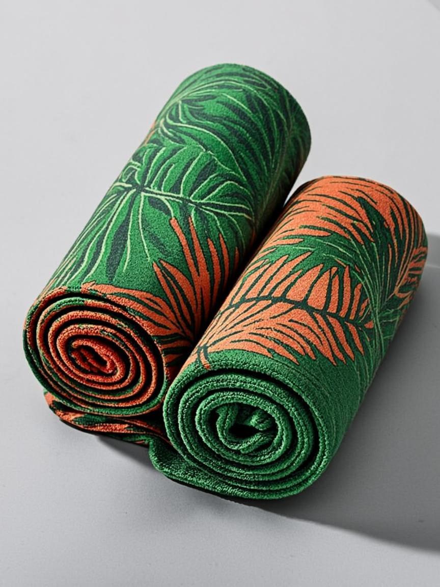 Tropical Print Beach Towels — Parrot Green Sunset Pair 380 GSM