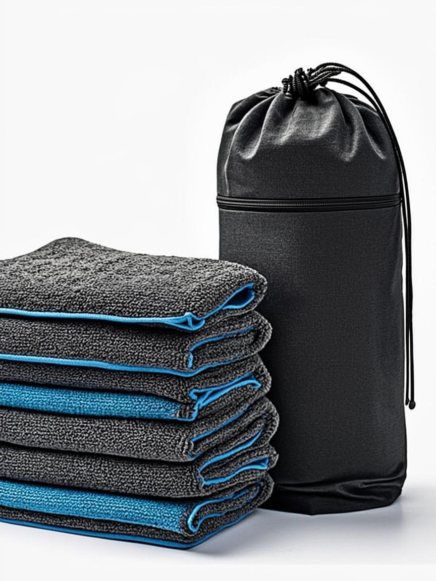 Microfiber Gym Towels with Zip Pouch — Charcoal Electric Blue 300 GSM