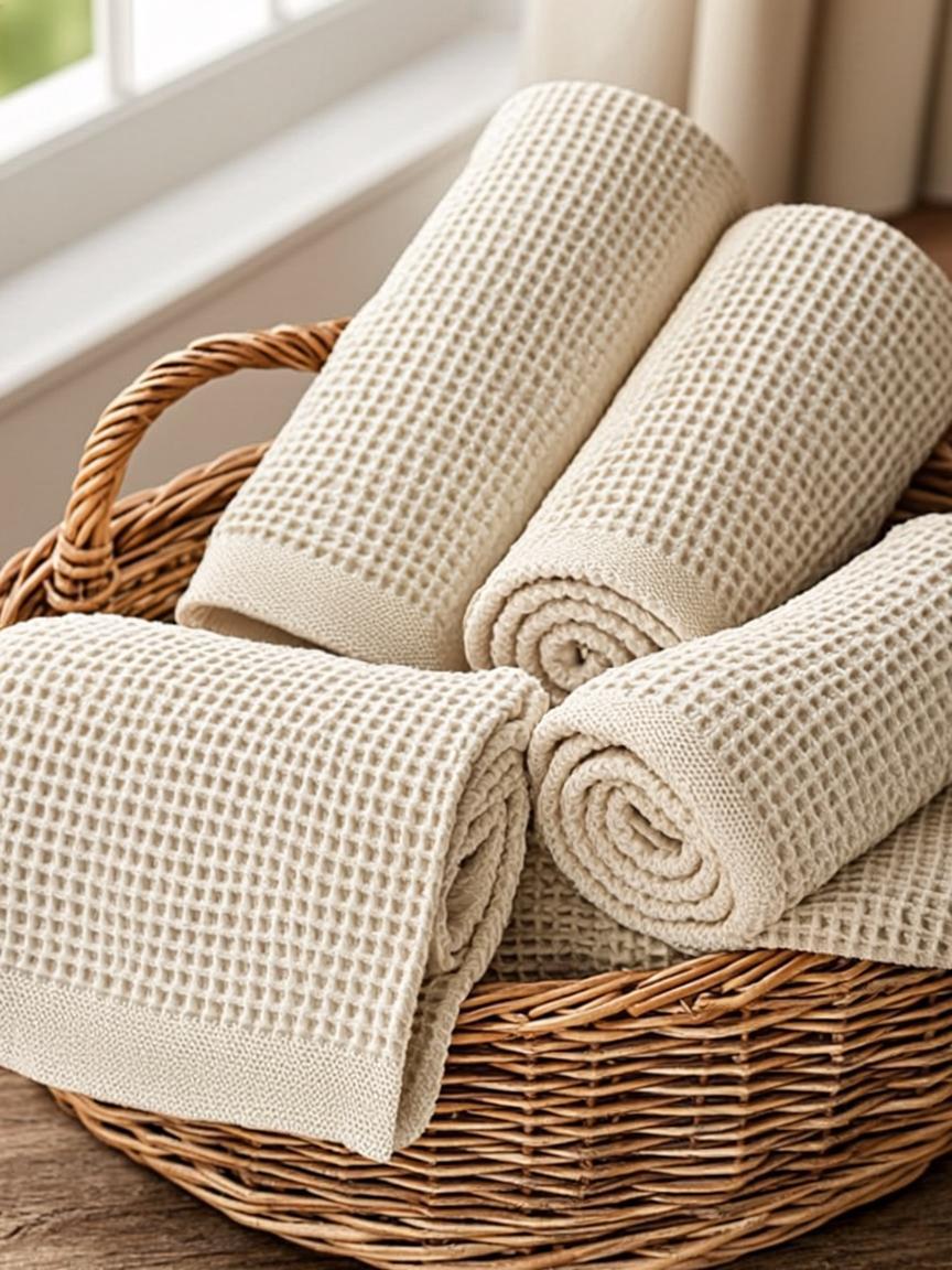 Ivory Waffle Hand Towels — Spa Set of 6 Honeycomb 380 GSM