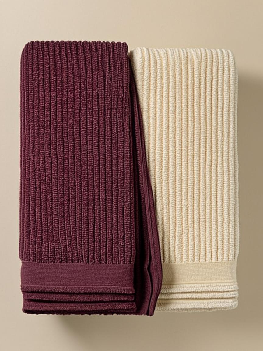 Reversible Plum-Cream Bath Towel — Double-Sided Stripe 480 GSM
