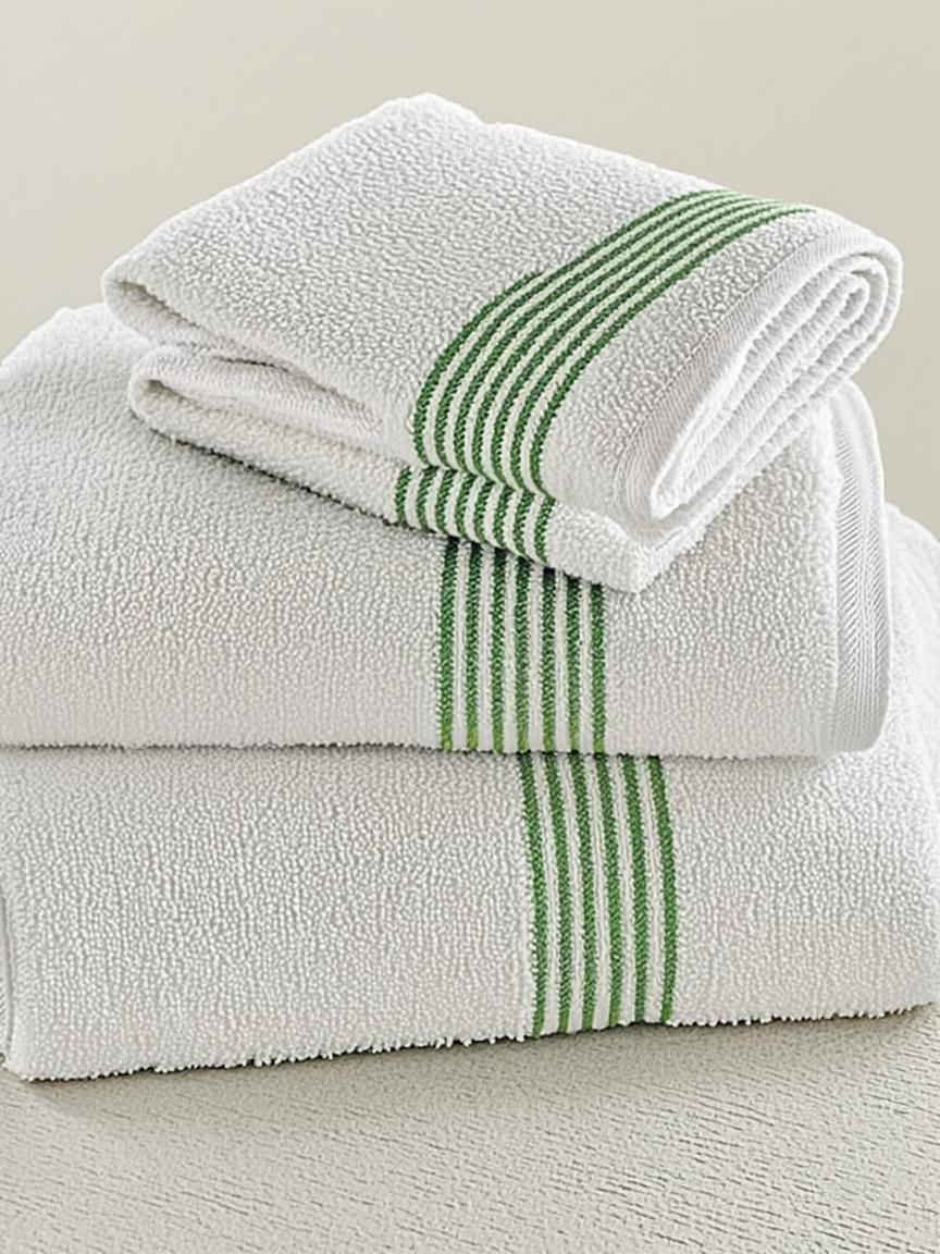 White Salon Towels — Green Stripe Set of 4 400 GSM