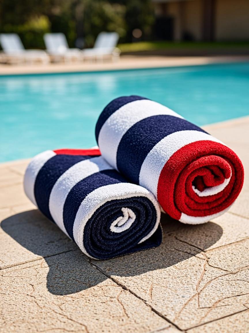 Cabana Stripe Beach Towels — Navy White Red Pair 400 GSM