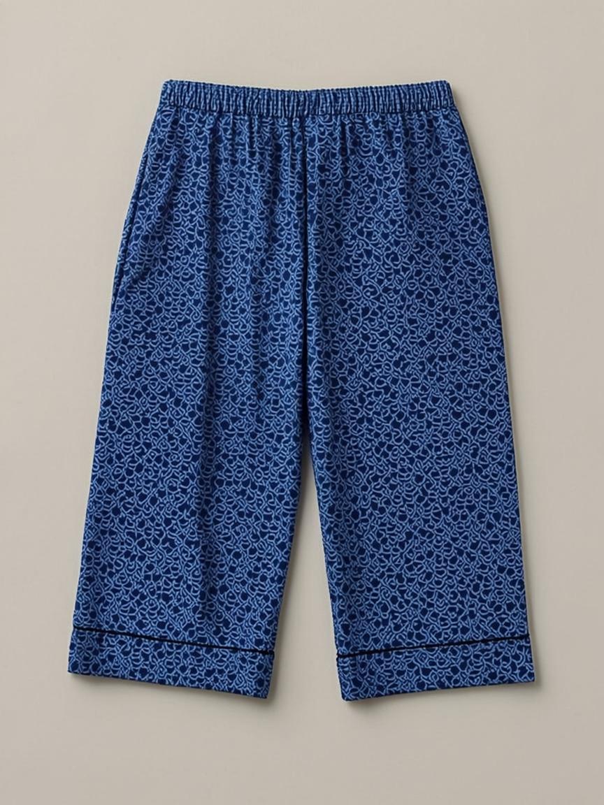 Navy Ethnic Print Palazzo Pants