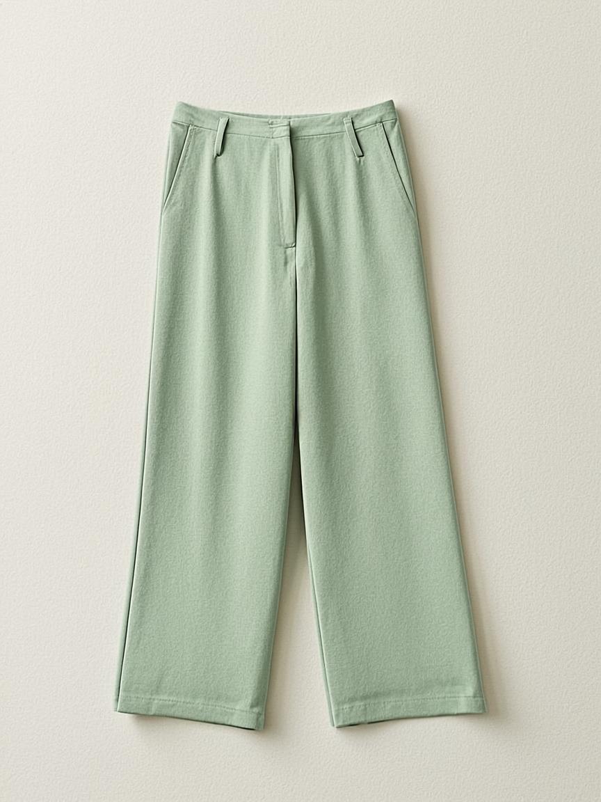 Sage Green Wide Leg Viscose Pants